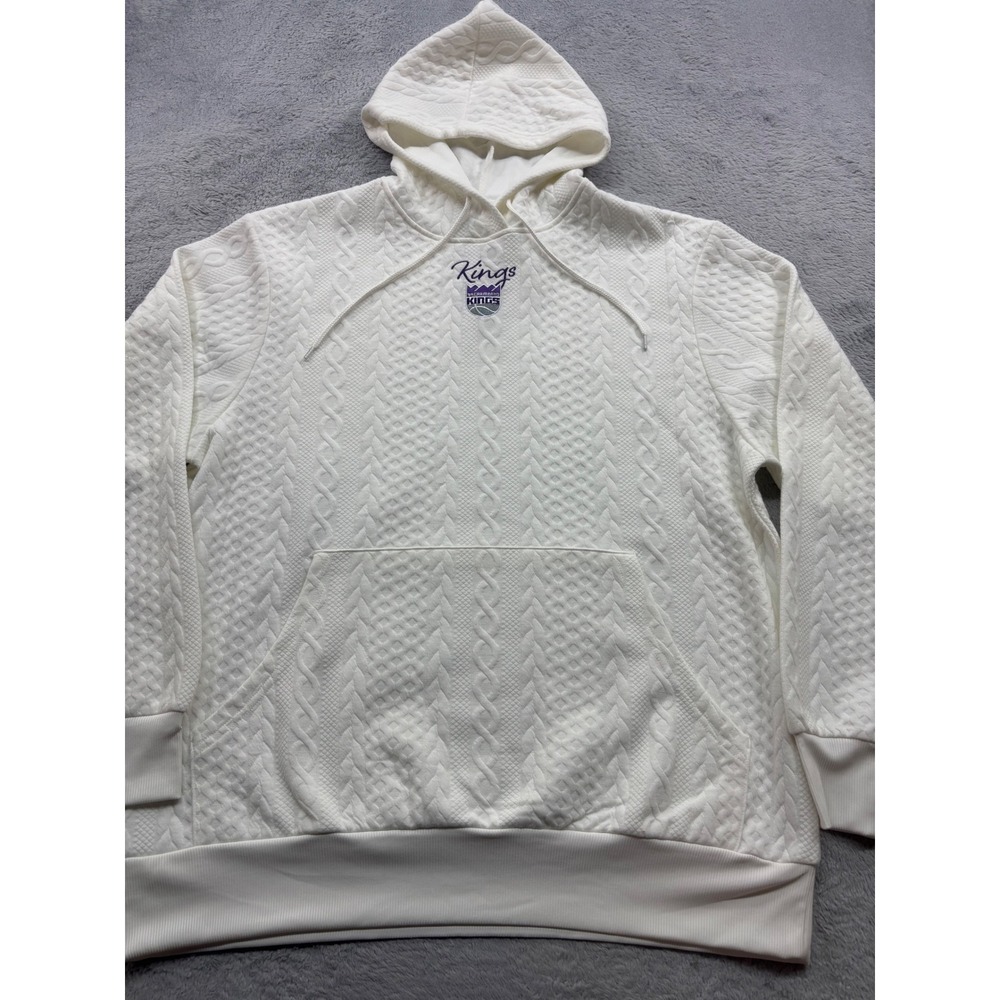 NBA‎ Sacramento Kings White Cable Knit Textured Pullover Hoodie Mens Large NEW